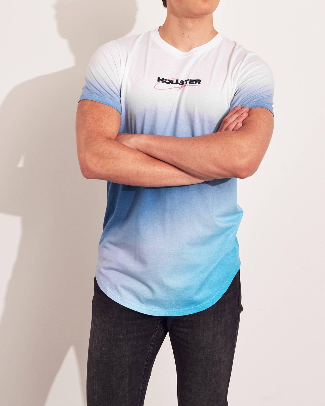 Голубая футболка - мужская футболка Hollister, M, M