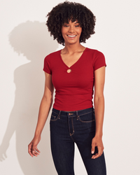 Красная футболка - женская футболка Hollister, S, S