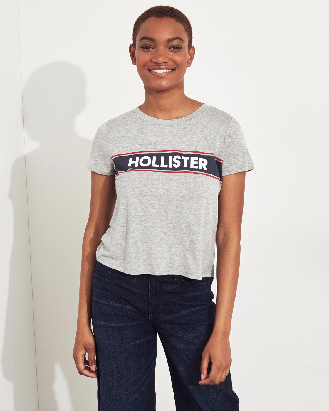 Серая футболка - женская футболка Hollister, M, M