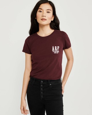 Бордовая футболка - женская футболка Abercrombie & Fitch, XS, XS