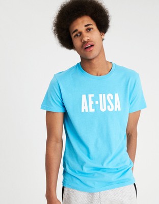 Голубая футболка - мужская футболка American Eagle, M, M
