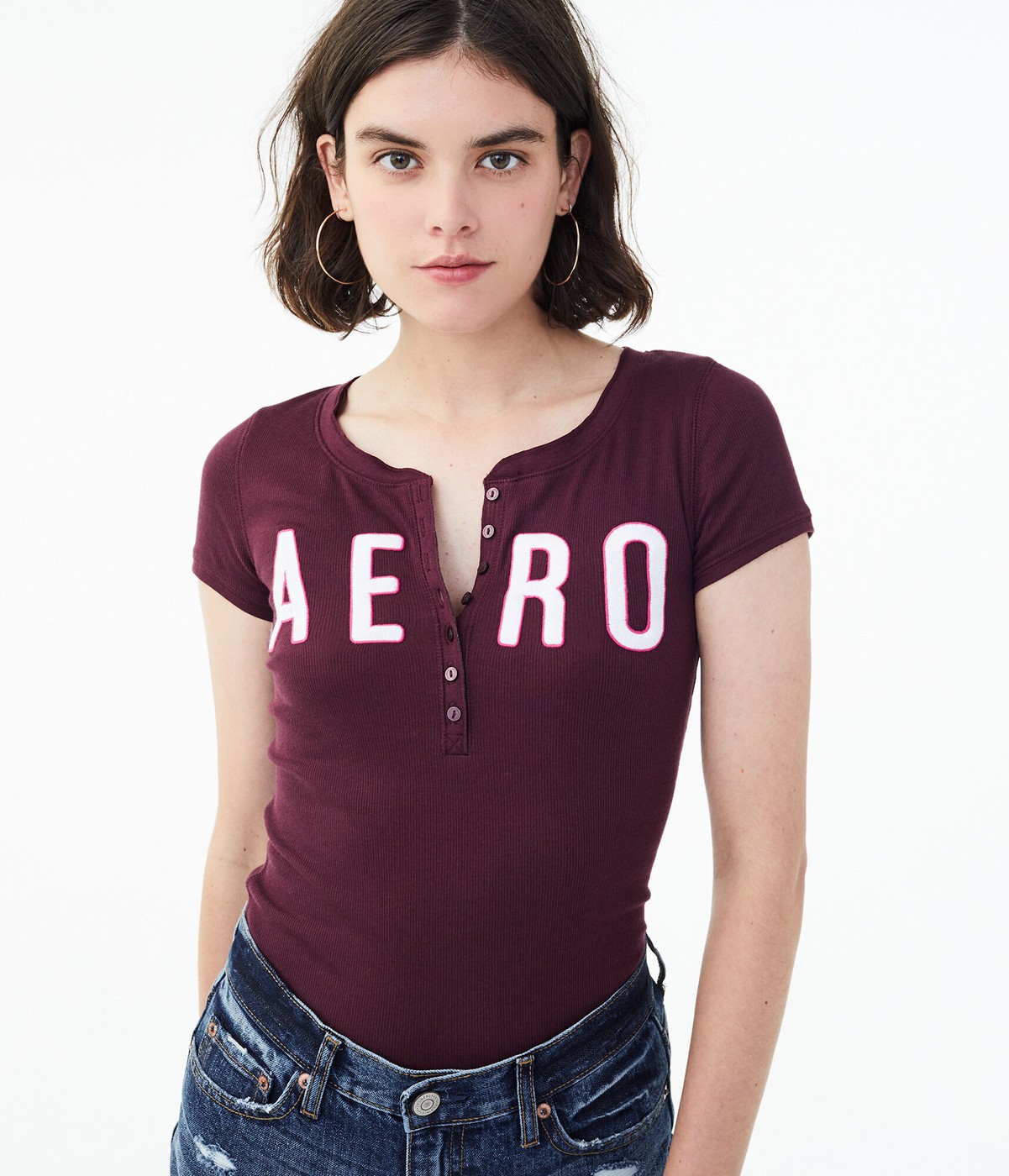 Бордовая футболка - женская футболка Aeropostale, XS, XS