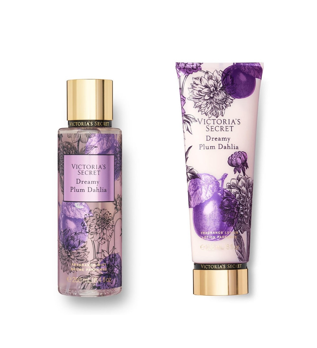 Подарочный набор Victoria's Secret Dreamy Plum Dahlia (Fragrance Mist/Fragrance Nourishing Hand & Body Lotion), 250 мл / 236 мл, 250 мл / 236 мл