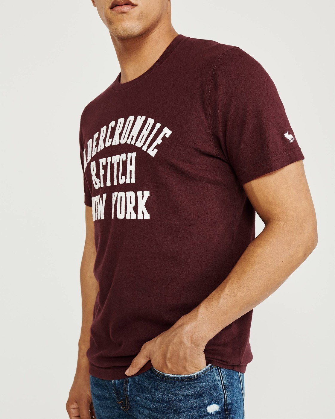 Бордовая футболка - мужская футболка Abercrombie & Fitch, L, L