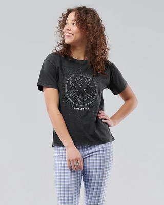 Черная футболка - женская футболка Hollister, XS, XS