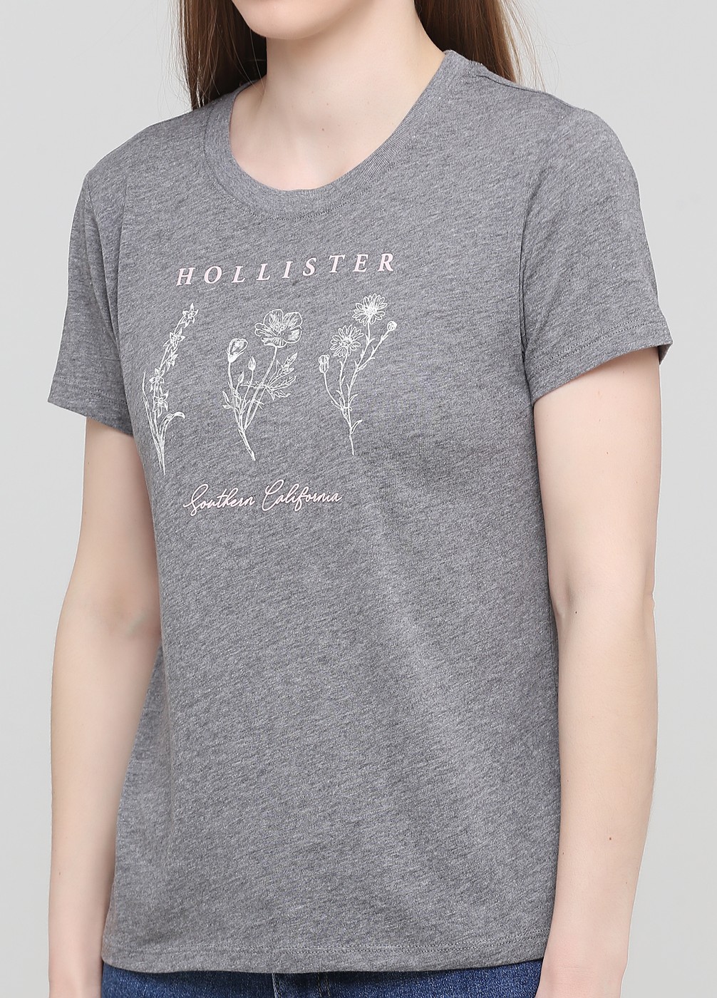 Серая футболка - женская футболка Hollister, XS, XS