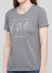 Серая футболка - женская футболка Hollister, XS, XS